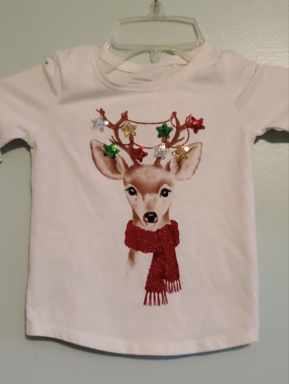 jumping beans White Long-Sleeve Top with Sparkle Reindeer and Red Scarf